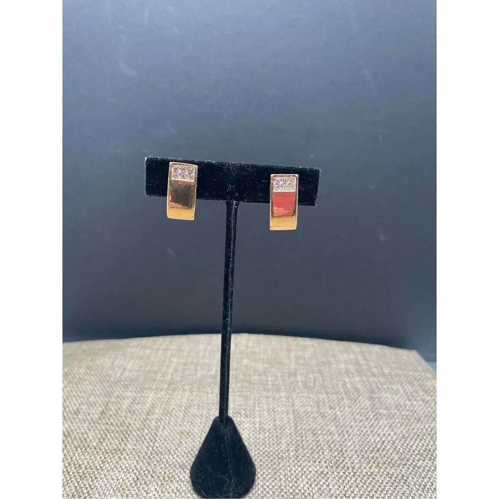 Pierre Lang Earrings, Ear Clip On Gilded with Crystal Chips Classy, Formal